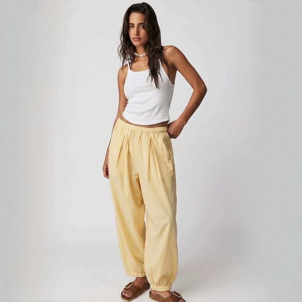 NWT Free People To The Sky Parachute Pants S Golden Haze Yellow Baggy Indie Boho